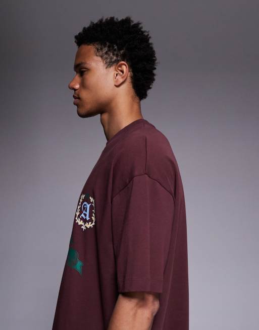 ASOS DESIGN - Bordeaux kraftig oversized T-shirt med fodboldgrafik på brystet, 5 af 5