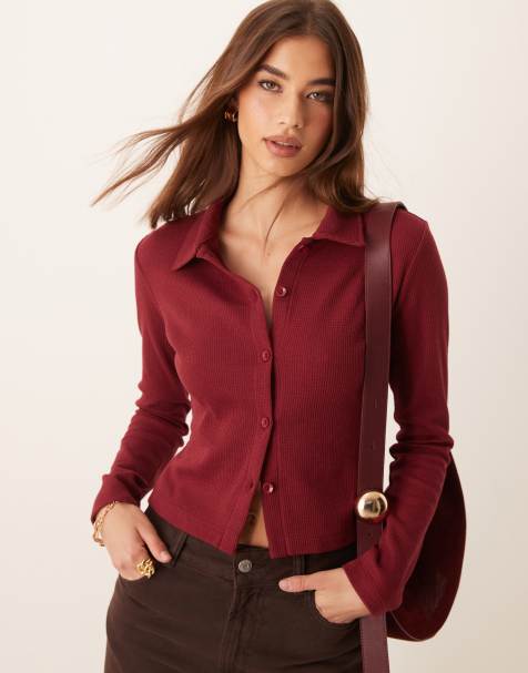 ASOS DESIGN - Bordeaux krympet skjorte i vaffelstof - view 1