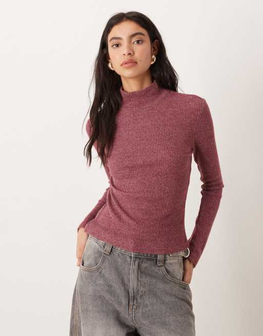 ASOS DESIGN - Bordeaux langærmet top med rullekrave i superblødt børstet ribstrik, 3 af 4