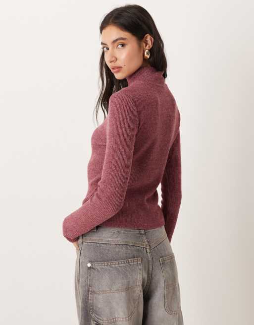 ASOS DESIGN - Bordeaux langærmet top med rullekrave i superblødt børstet ribstrik, 4 af 4