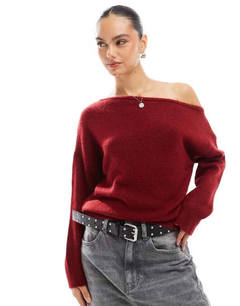 ASOS DESIGN - Bordeaux løstsiddende oneshoulder-trøje - view 1