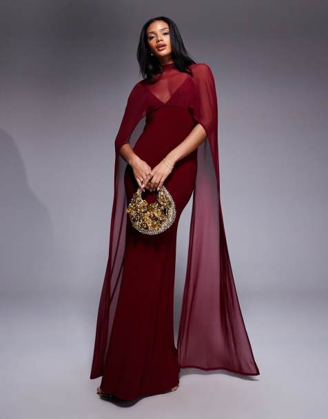 ASOS DESIGN - Bordeaux maxikjole med overlag med overdrevent kappe - view 1