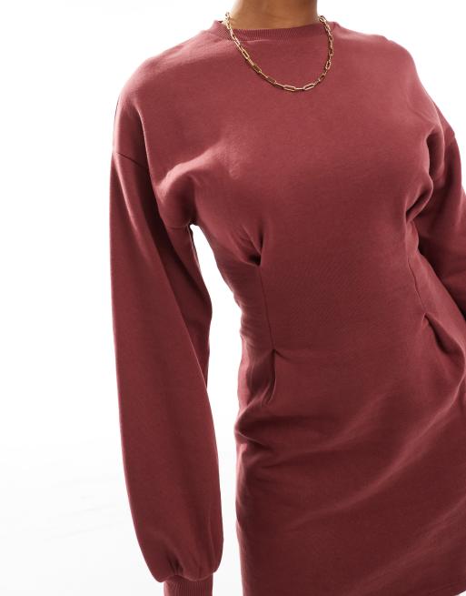 ASOS DESIGN - Bordeaux minikjole i joggingstof med tætsiddende talje, 2 af 4