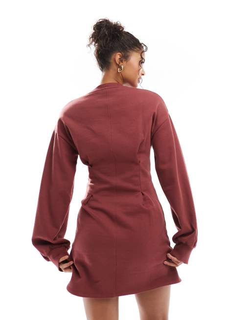 ASOS DESIGN - Bordeaux minikjole i joggingstof med tætsiddende talje, 4 af 4
