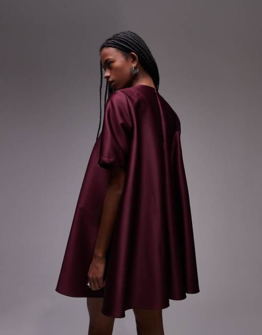 ASOS DESIGN - Bordeaux minikjole med fuld nederdel i satin, 4 af 4