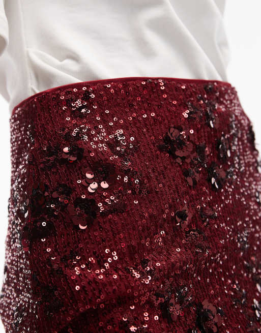ASOS DESIGN - Bordeaux mininederdel med blomstermønster i pailletstof, 5 af 5