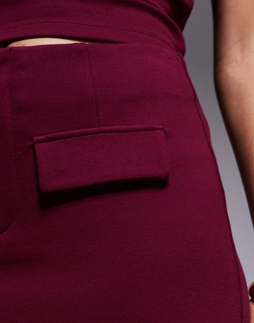 ASOS DESIGN - Bordeaux mininederdel med lommedetaljer i ponté - Del af sæt, 4 af 5