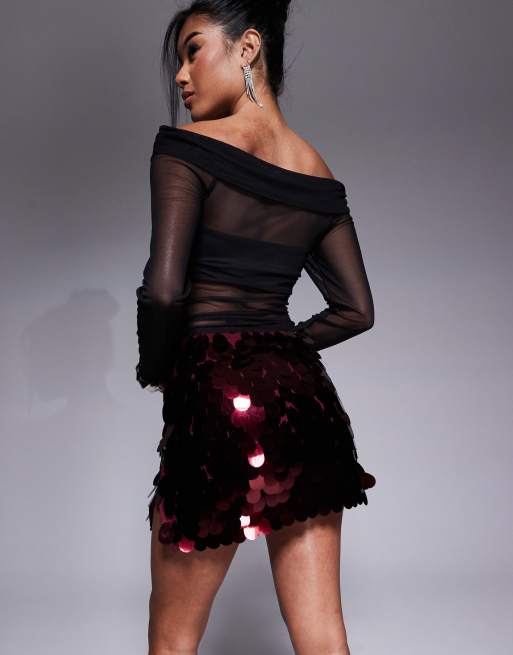 ASOS DESIGN - Bordeaux mininederdel med store, runde pailletter, 2 af 5
