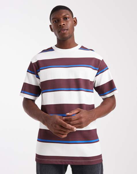 ASOS DESIGN - Bordeaux og cremehvid T-shirt i kraftigt materiale med striber og afslappet pasform - view 1