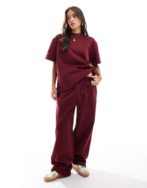 ASOS DESIGN - Bordeaux oversized joggingbukser med brede ben - Del af sæt