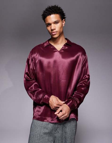 ASOS DESIGN - Bordeaux oversized overhead-skjorte i satin - view 1