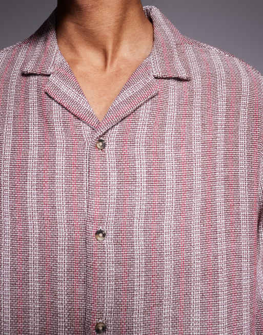 ASOS DESIGN - Bordeaux oversized skjorte med tekstur og striber i firkantet pasform, 5 af 5