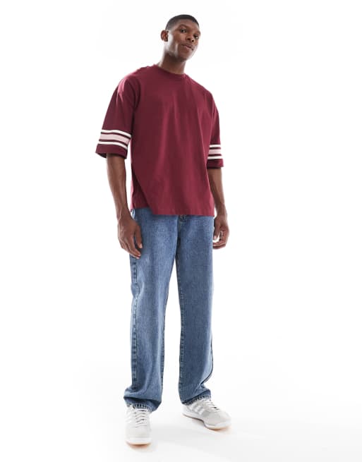 ASOS DESIGN - Bordeaux oversized T-shirt med halve ærmer med kontrastdetaljer  , 2 af 5