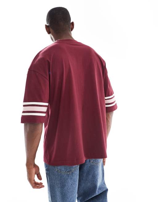 ASOS DESIGN - Bordeaux oversized T-shirt med halve ærmer med kontrastdetaljer  , 3 af 5