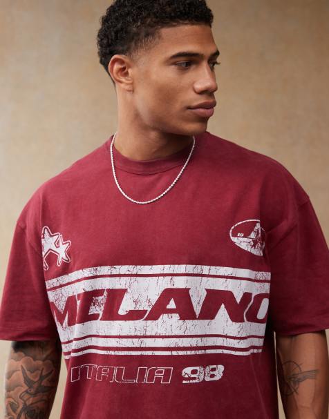 ASOS DESIGN - Bordeaux oversized T-shirt med print på brystet - view 1