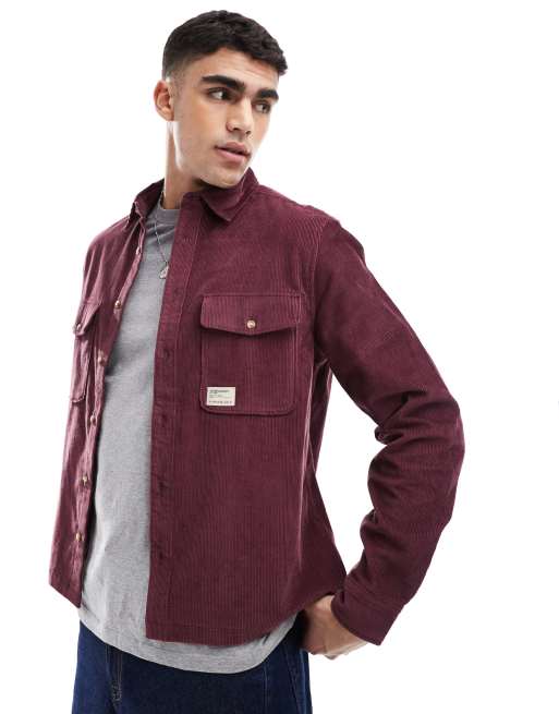ASOS DESIGN - Bordeaux overskjorte med emblem i fløjl i firkantet pasform