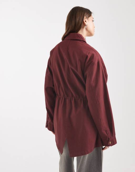 ASOS DESIGN - Bordeaux parka i bomuld med fire lommer og kantdetalje, 4 af 4