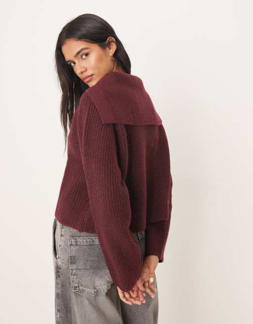 ASOS DESIGN - Bordeaux patentstrikket cardigan med sejlerkrave, 4 af 4