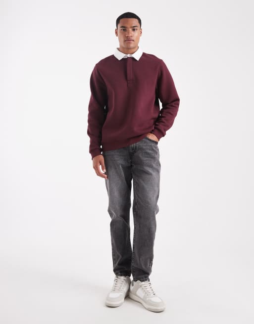 ASOS DESIGN - Bordeaux polo-sweatshirt med rugby-design og kontrasterende krave, 2 af 5