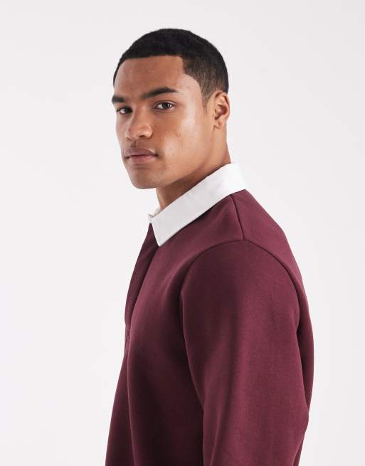 ASOS DESIGN - Bordeaux polo-sweatshirt med rugby-design og kontrasterende krave, 4 af 5