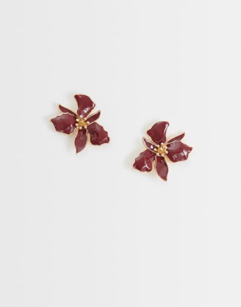 ASOS DESIGN - Bordeaux ørestikker med blomsterdesign - view 1