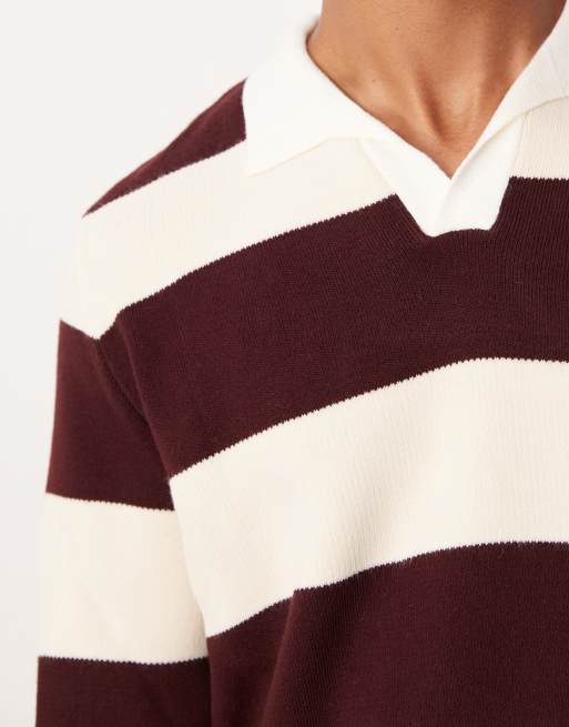 ASOS DESIGN - Bordeaux rugby-polo i strik med lange ærmer og striber, 5 af 5