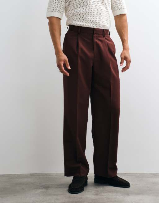 ASOS DESIGN - Bordeaux skræddersyede bukser med brede ben og plisseringer, 2 af 9