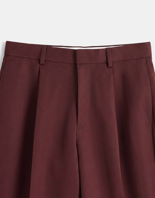 ASOS DESIGN - Bordeaux skræddersyede bukser med brede ben og plisseringer, 9 af 9