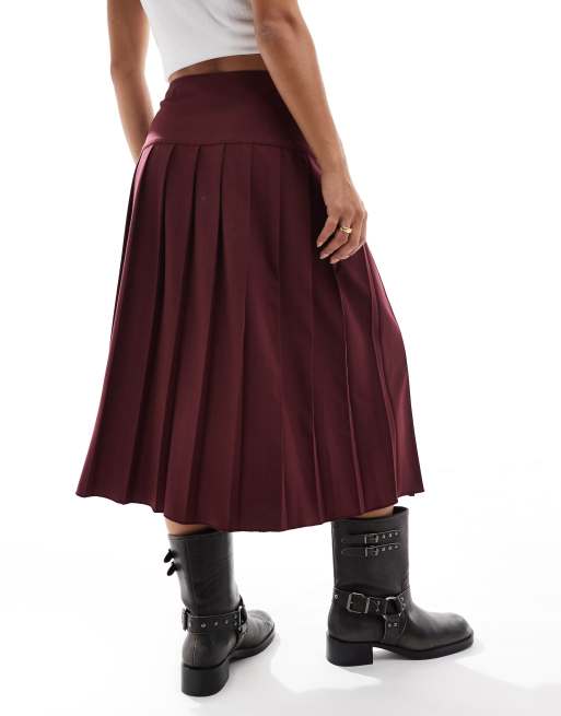 ASOS DESIGN - Bordeaux skræddersyet slå-om-midinederdel med plisseringer, 3 af 5