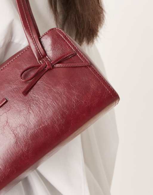 ASOS DESIGN - Bordeaux skuldertaske med firkantet form og sløjfedetaljer, 3 af 4