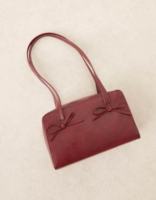ASOS DESIGN - Bordeaux skuldertaske med firkantet form og sløjfedetaljer, 4 af 4