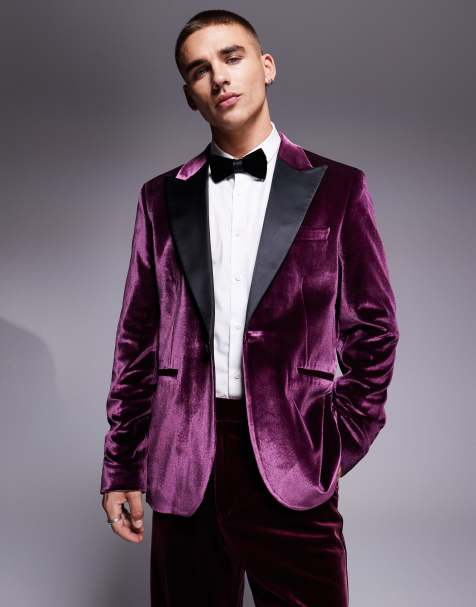ASOS DESIGN - Bordeaux Slim Fit smoking-blazer i velour - view 1
