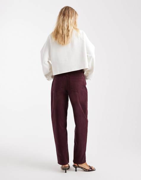ASOS DESIGN - Bordeaux smalle jeans med tøndeformede ben - view 1