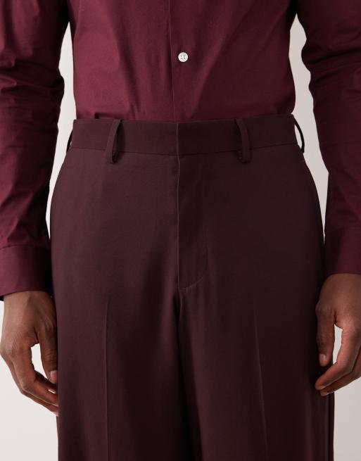 ASOS DESIGN - Bordeaux smokingbukser med vide ben, 4 af 5