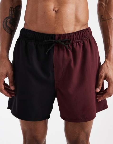 ASOS DESIGN - Bordeaux/sorte korte badeshorts - view 1