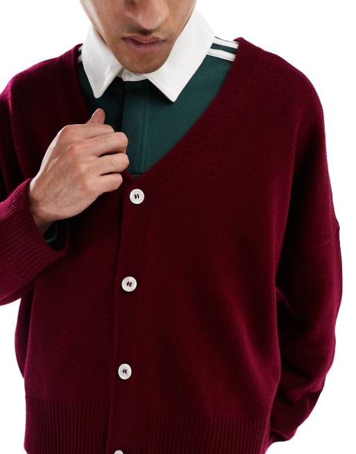 ASOS DESIGN - Bordeaux strikket ekstrem oversized cardigan med firkantet design, 5 af 5