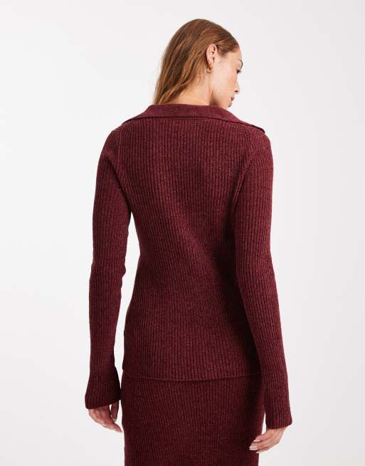 ASOS DESIGN - Bordeaux strikket longline-cardigan med krave - Del af sæt, 4 af 4