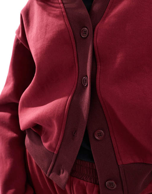 ASOS DESIGN - Bordeaux sweatshirt-cardigan - Del af sæt, 3 af 4