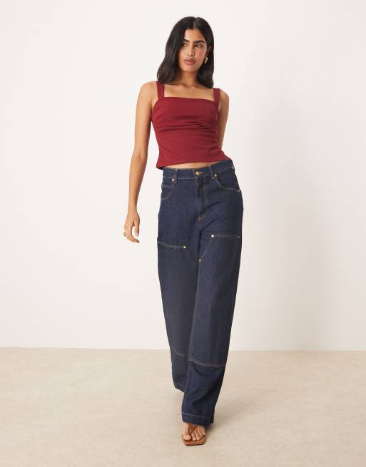 ASOS DESIGN - Bordeaux top med firkantet hals og plisseringer, 2 af 4