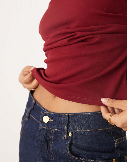 ASOS DESIGN - Bordeaux top med firkantet hals og plisseringer, 4 af 4