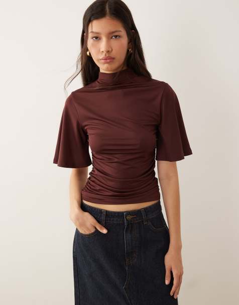 ASOS DESIGN - Bordeaux top med flagermusærmer og indsyede detaljer - view 1