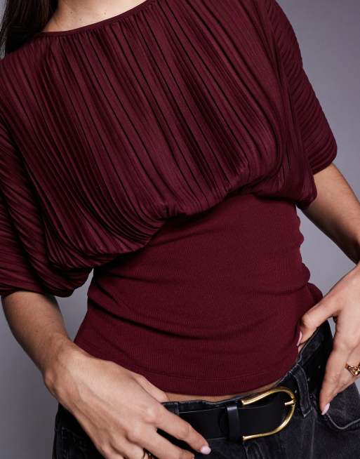 ASOS DESIGN - Bordeaux top med plisseringer og indsyning i taljen, 2 af 4