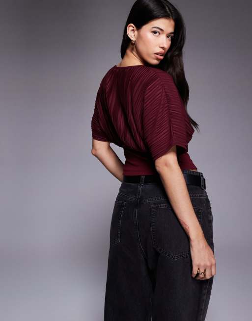 ASOS DESIGN - Bordeaux top med plisseringer og indsyning i taljen, 3 af 4
