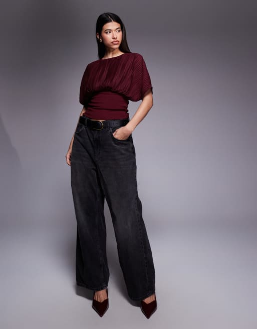 ASOS DESIGN - Bordeaux top med plisseringer og indsyning i taljen, 4 af 4