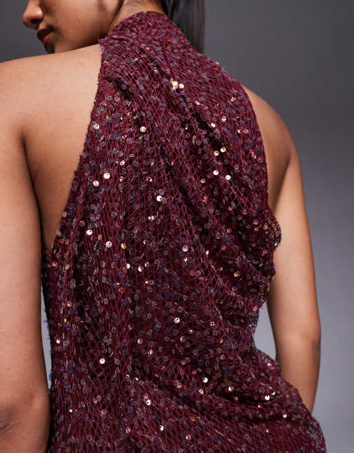 ASOS DESIGN - Bordeaux udsmykket halterneck-maxikjole, 3 af 4