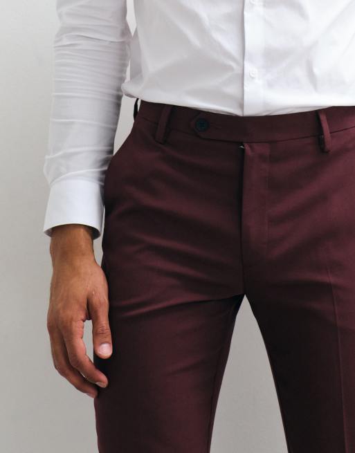 ASOS DESIGN - bordeauxfarvede smalle habitbukser, 3 af 5