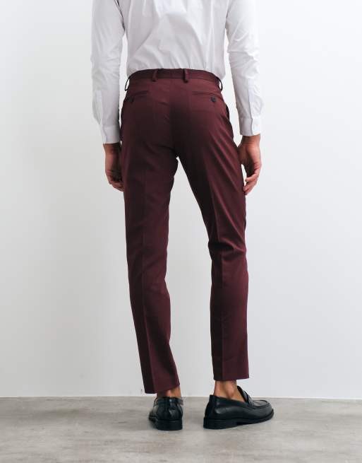 ASOS DESIGN - bordeauxfarvede smalle habitbukser, 4 af 5