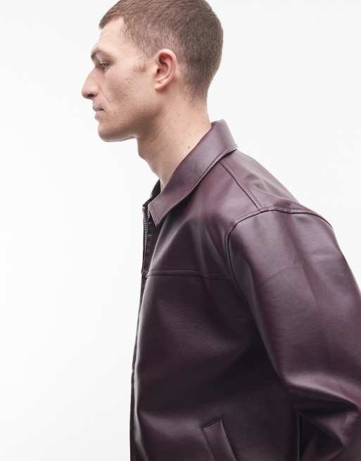 ASOS DESIGN - Bordeauxfarvet Harrington-jakke i imiteret læder, 5 af 5