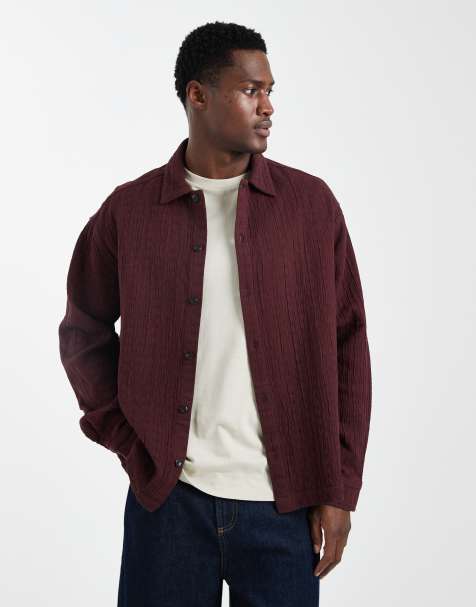 ASOS DESIGN - Bordeauxfarvet oversized skjorte med vatteret look - view 1