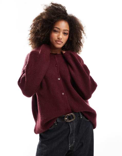 ASOS DESIGN - Bordeauxrød cardigan i lodden strik med raglanærmer - view 1